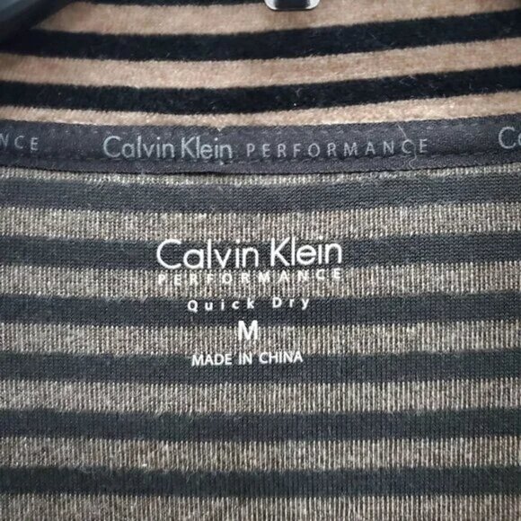 Calvin Klein Velour Cowl Neck Jacket Brown Black Striped Performance Medium - Picture 3 of 5